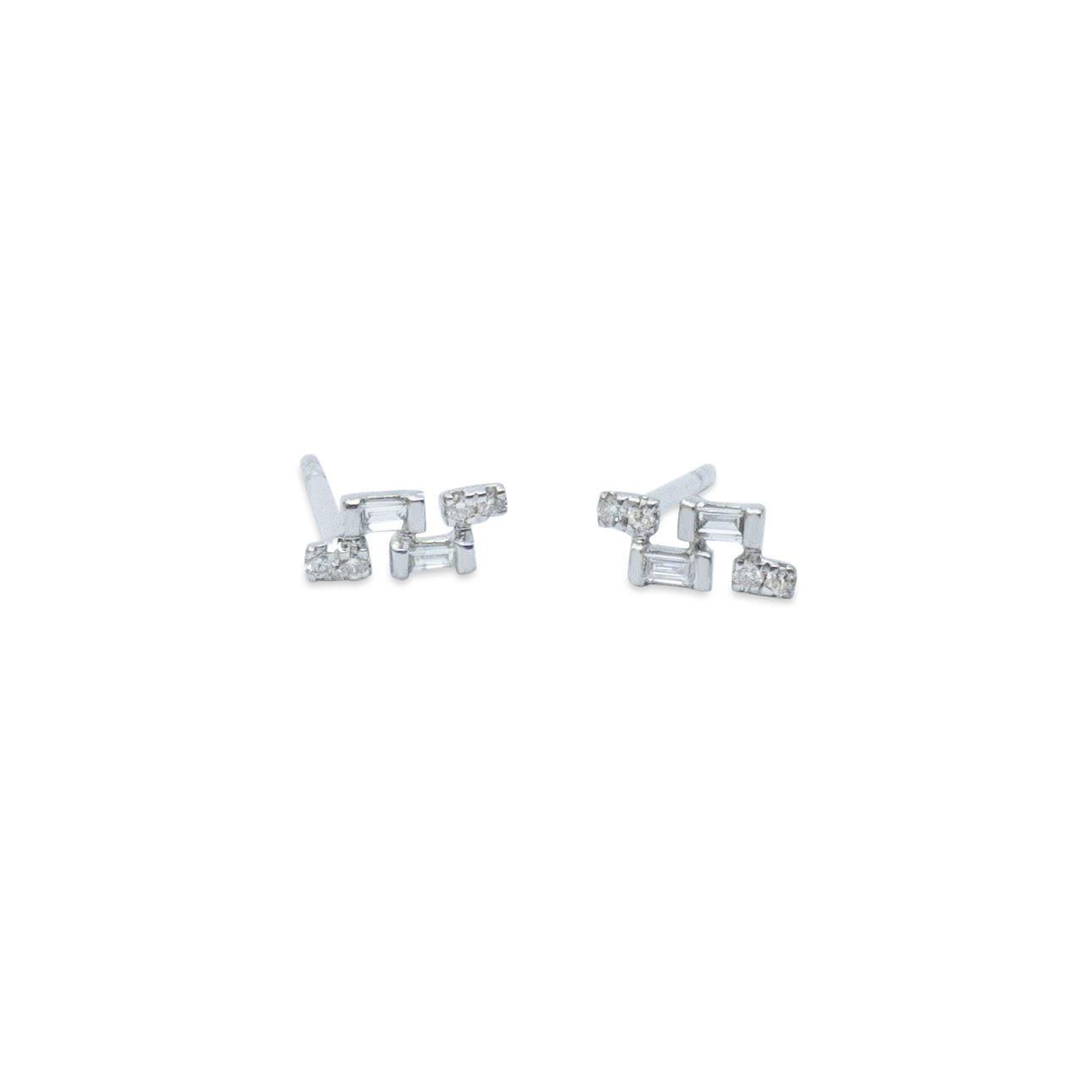 Élégance Mini Baguette & Round Diamond Earrings