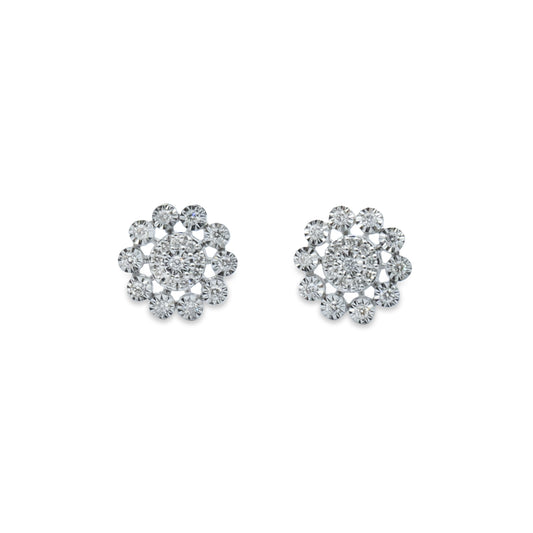 White Gold Cluster Flower Studs