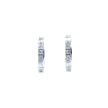White Gold Emerald Cut Cluster Diamond Hoops