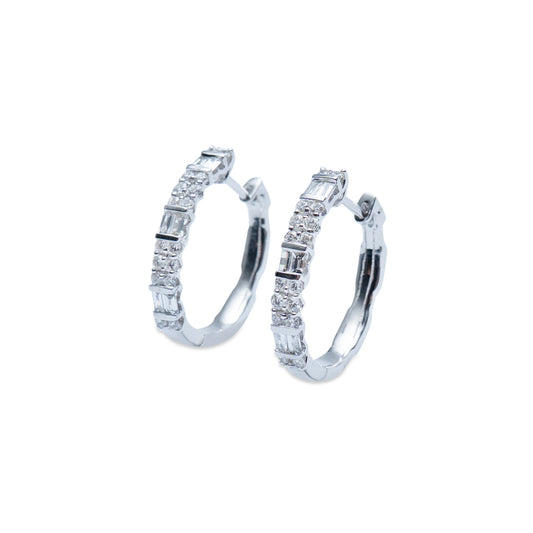White Gold Emerald Cut Cluster Diamond Hoops