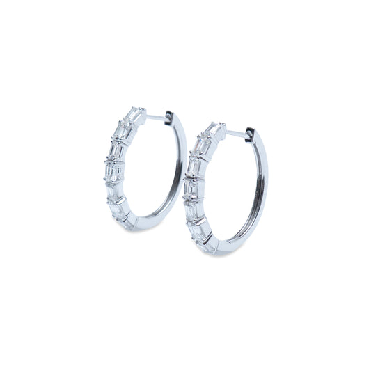 White Gold Emerald Cut Hoops
