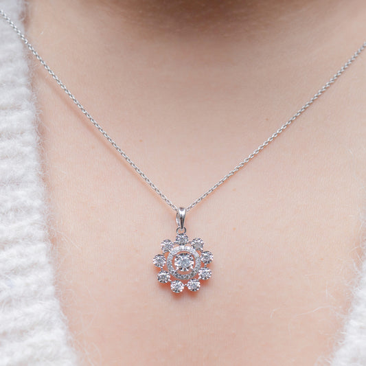 White Gold Cluster Flower Pendant