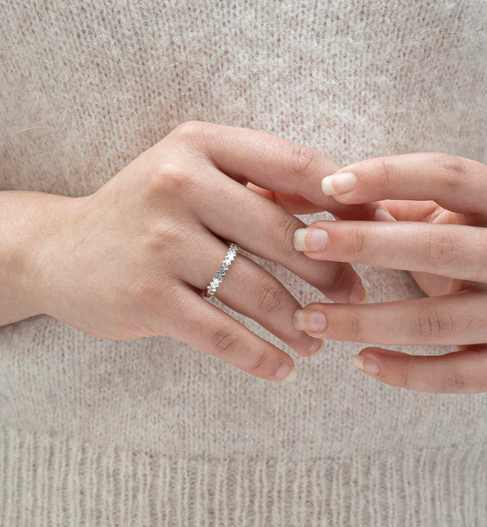 Tilted Emerald Diamond Band