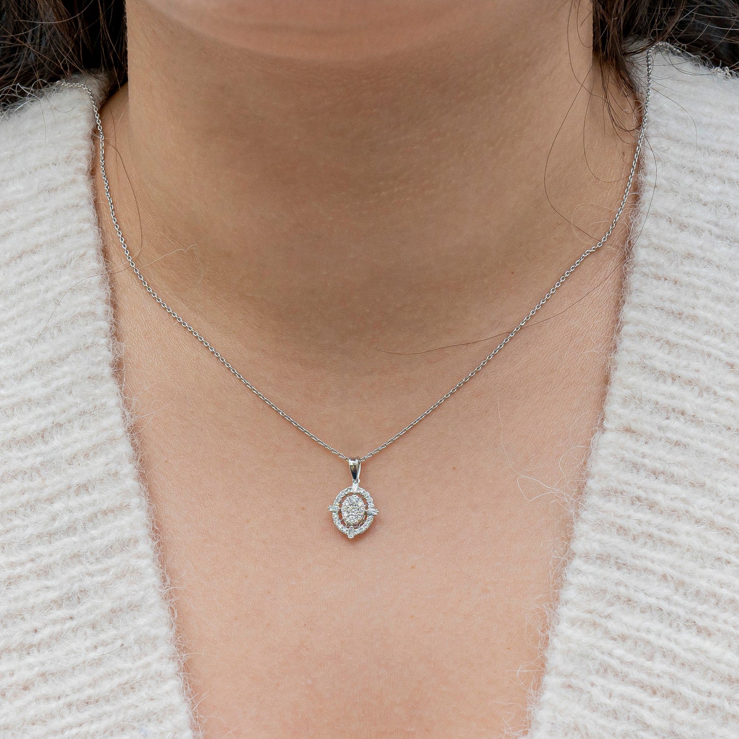 Oval Halo Cluster Pendant