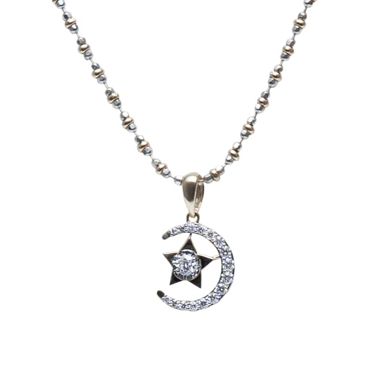 14K Yellow Gold Star & Moon Diamond Pendant