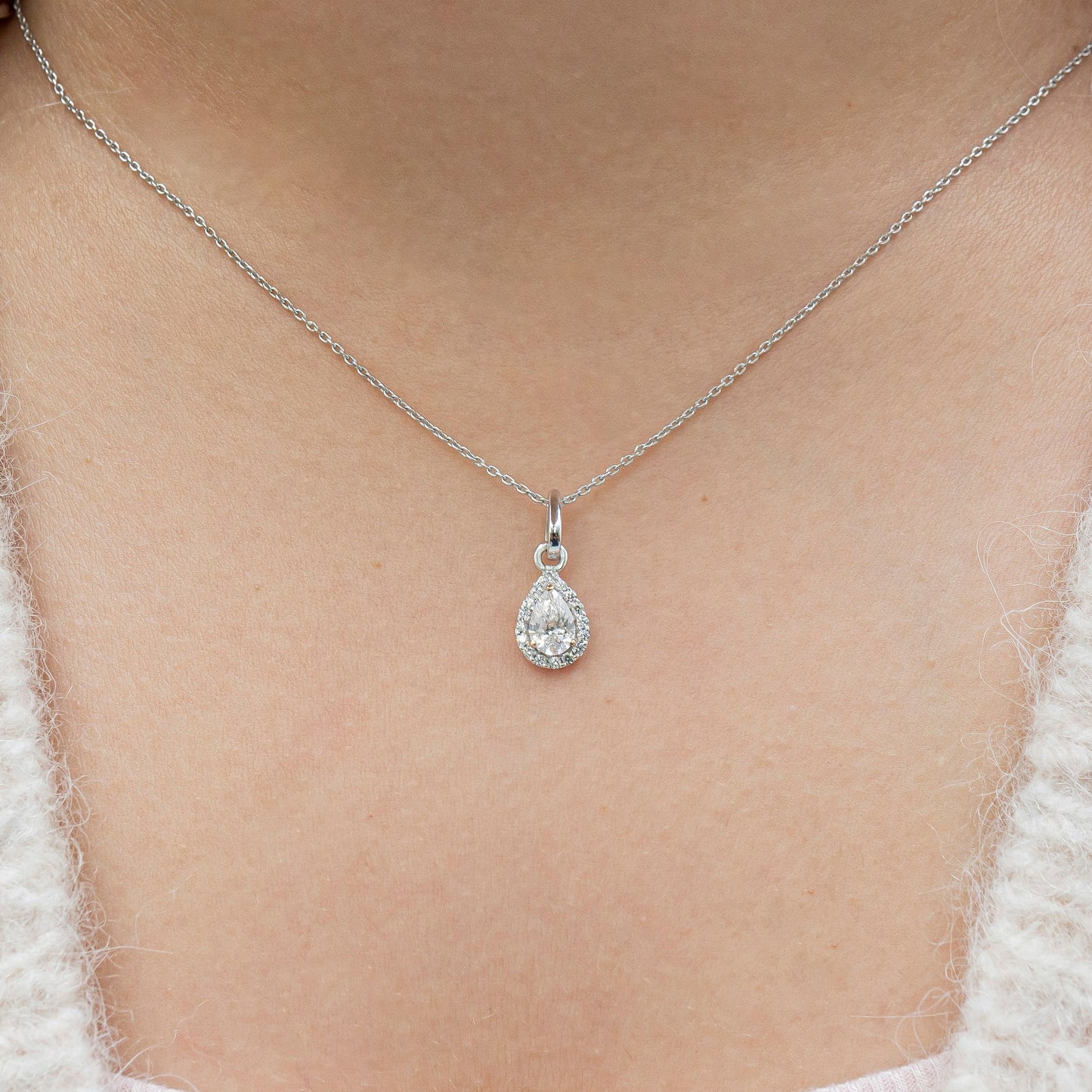 Pear cut halo pendant