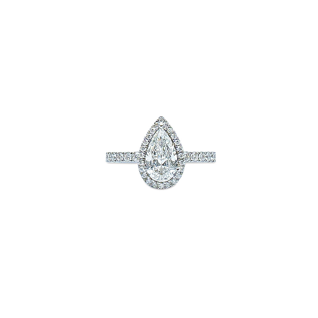 Pear Halo Solitaire Ring