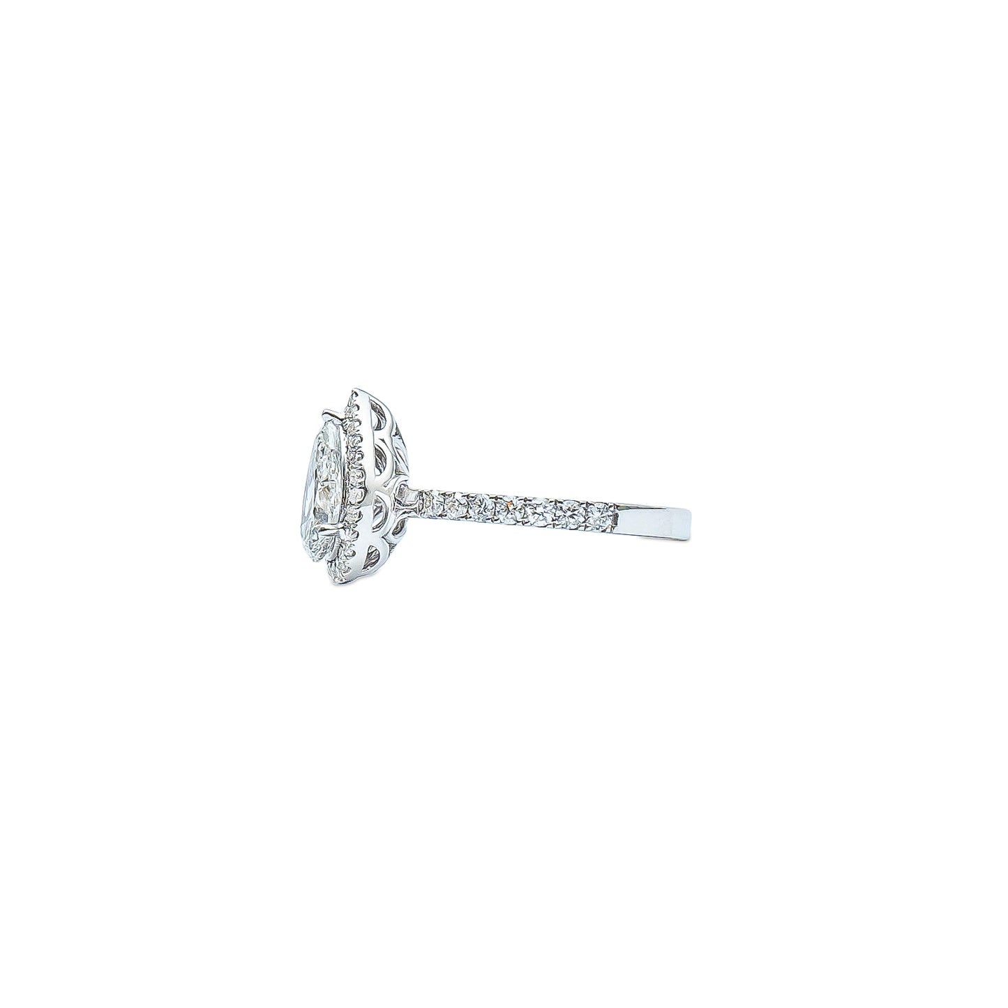Pear Halo Solitaire Ring