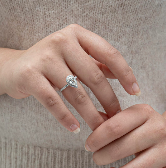 Pear Halo Solitaire Ring