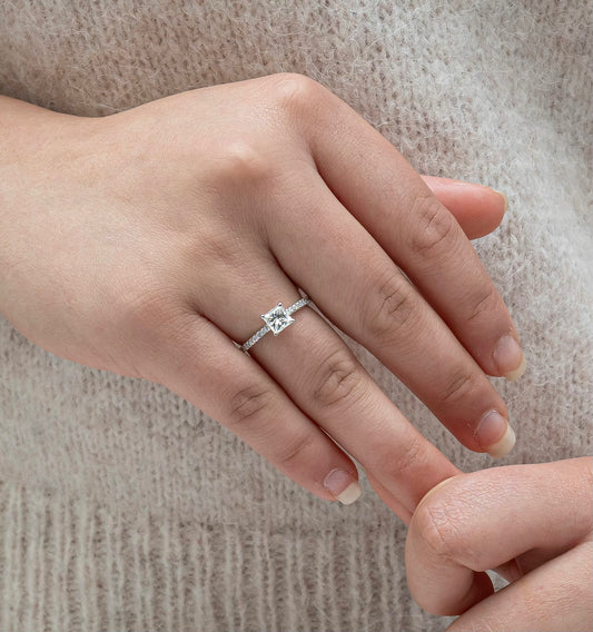 Princess Solitaire ring with Diamond Band