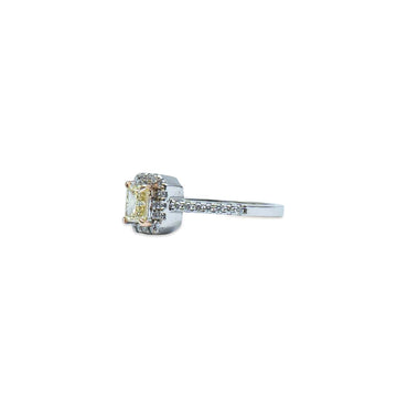Yellow diamond Radiant Cut halo ring