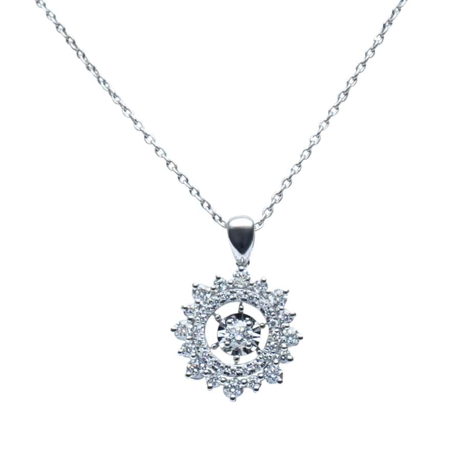 White gold Floral dancing diamond pendant