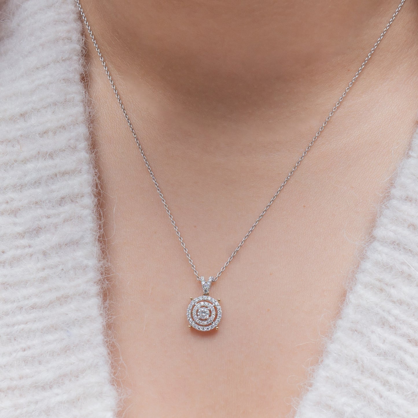 Double Halo yellow gold Diamond Pendant
