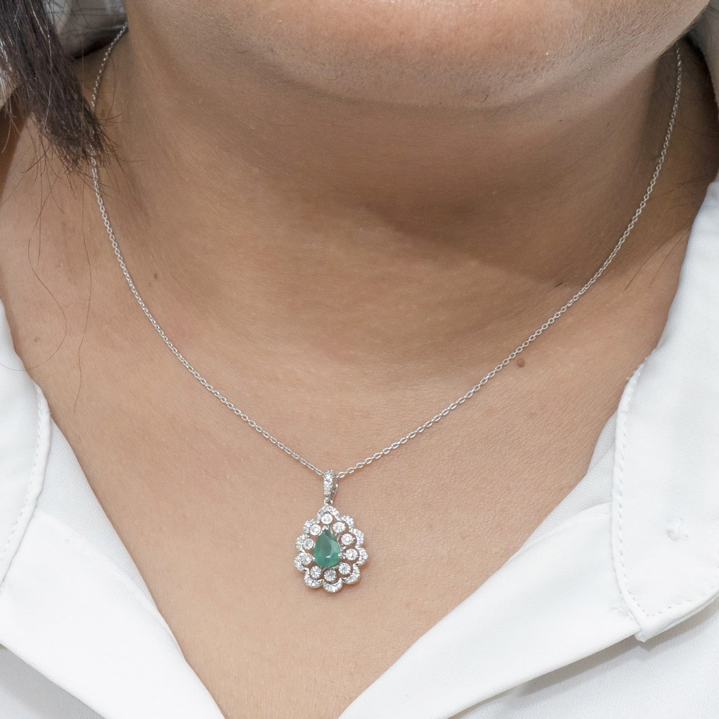 Floral Elegance Emerald & Diamond Pendant