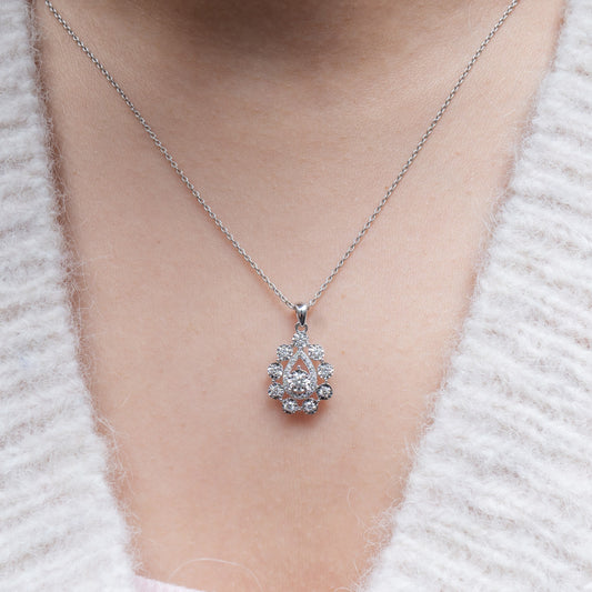 Diamond floral teardrop pendant