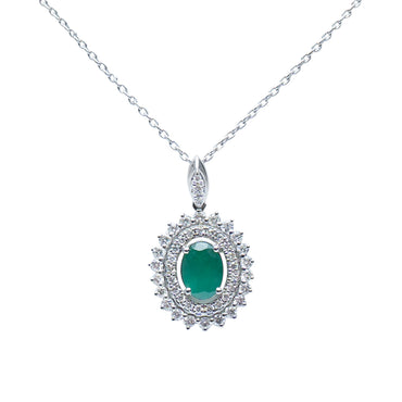 Green Emerald halo diamond pendant