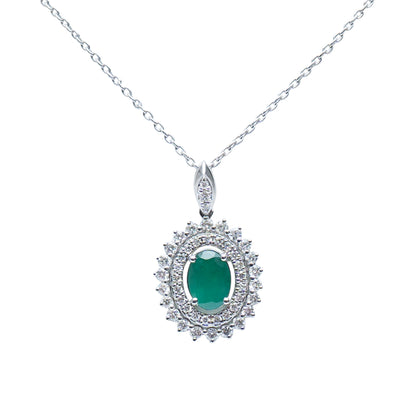 Green Emerald halo diamond pendant