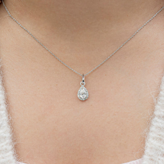 Pear cut halo pendant