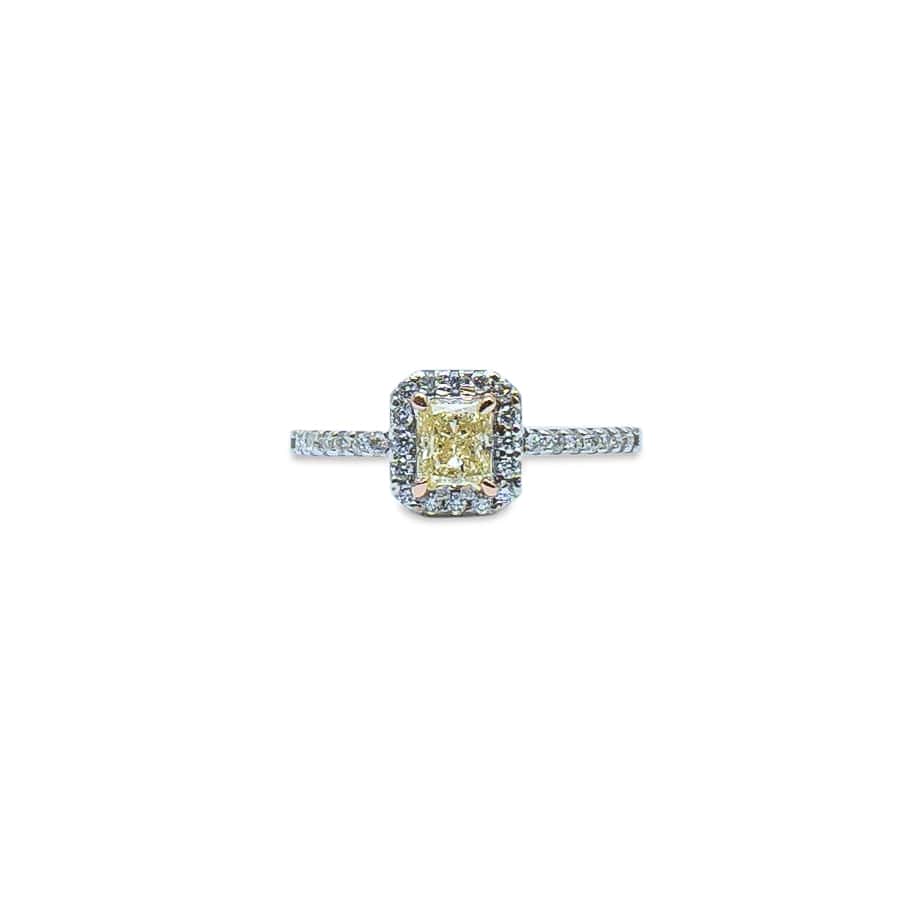 Yellow diamond Radiant Cut halo ring
