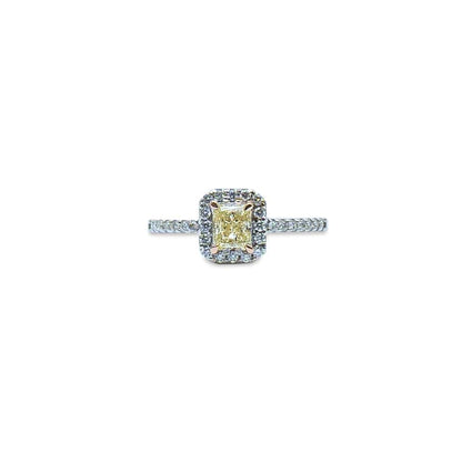 Yellow diamond Radiant Cut halo ring
